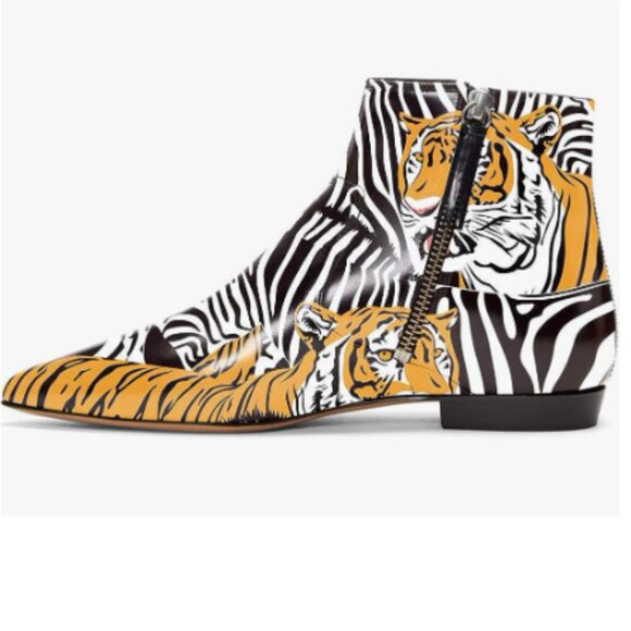 XYD Shoes - XYD Tiger Pointed Toe Ankle Boots Low Heel Double Side Zippers Dress Shoes